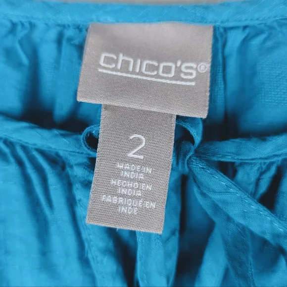 Chicos Top Womens Size (2) US L / 12 Teal Ballon Sleeve Rayon/Cotton - Picture 8 of 13